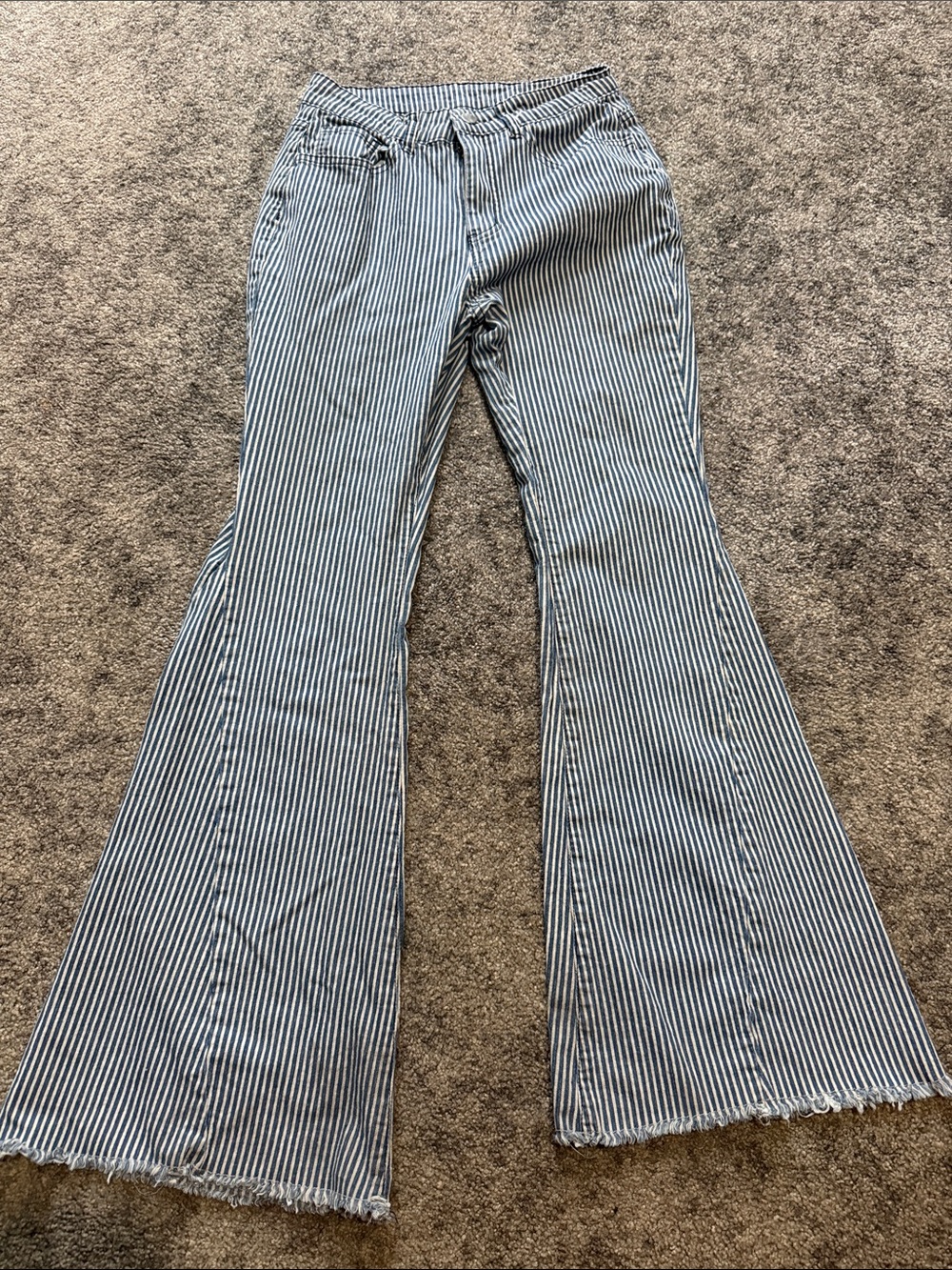 Striped Blue & White Flare Jeans for Women